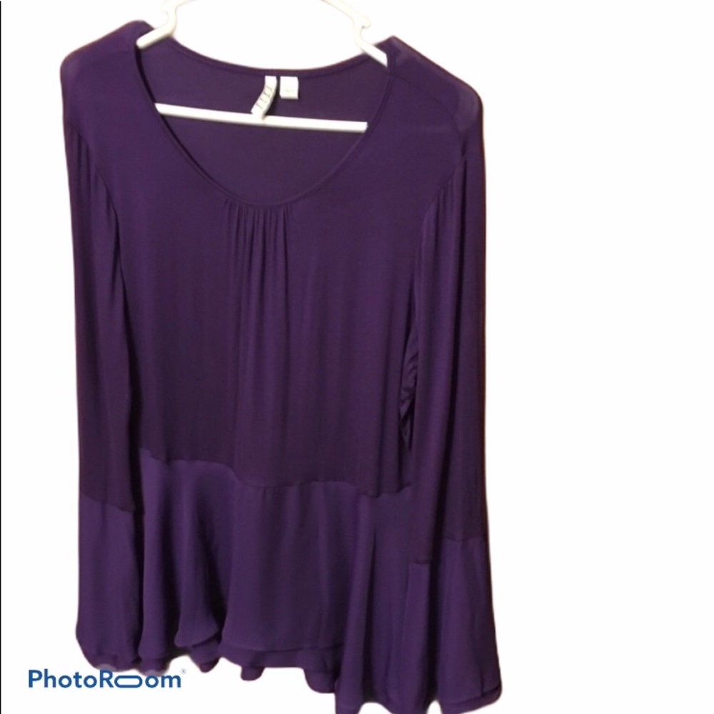Elle Purple Long Sleeve Shirt LG with ruffle NWT